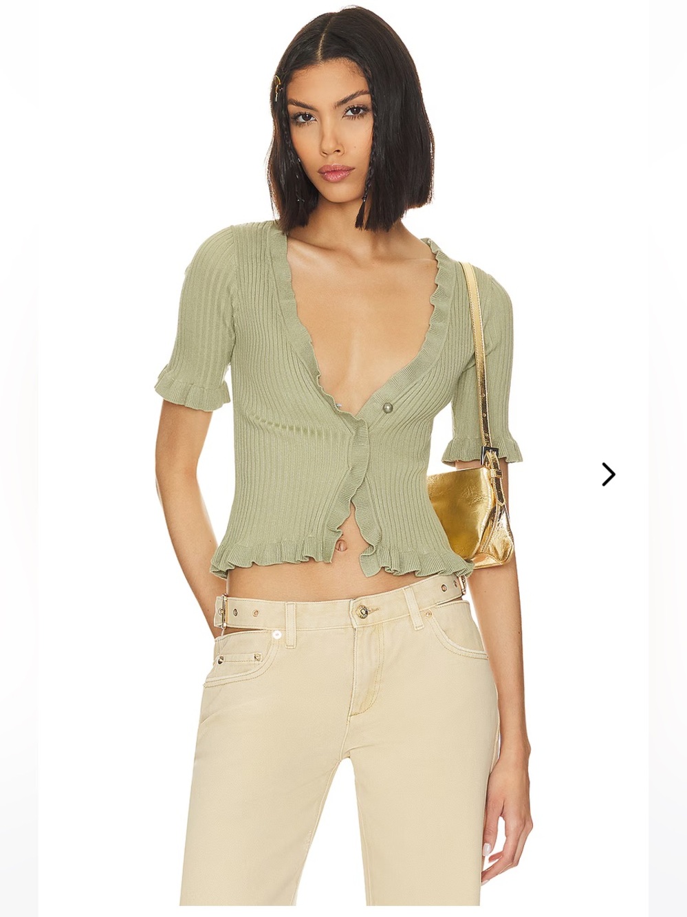 NWT Revolve Lovers and Friends Carissa Ruffle Sweater in Matcha Green Size M
